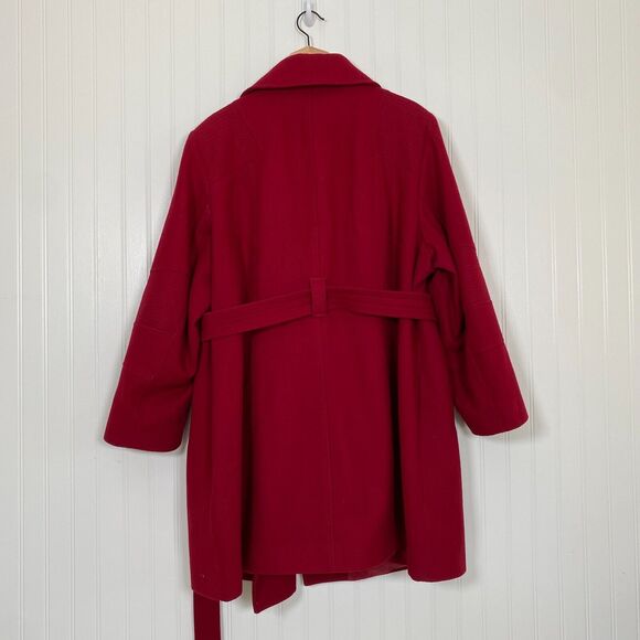 Michael Kors Womens Wool Blend Pea Coat Jacket Size 2X Red Belted Sophisticated - Picture 11 of 14